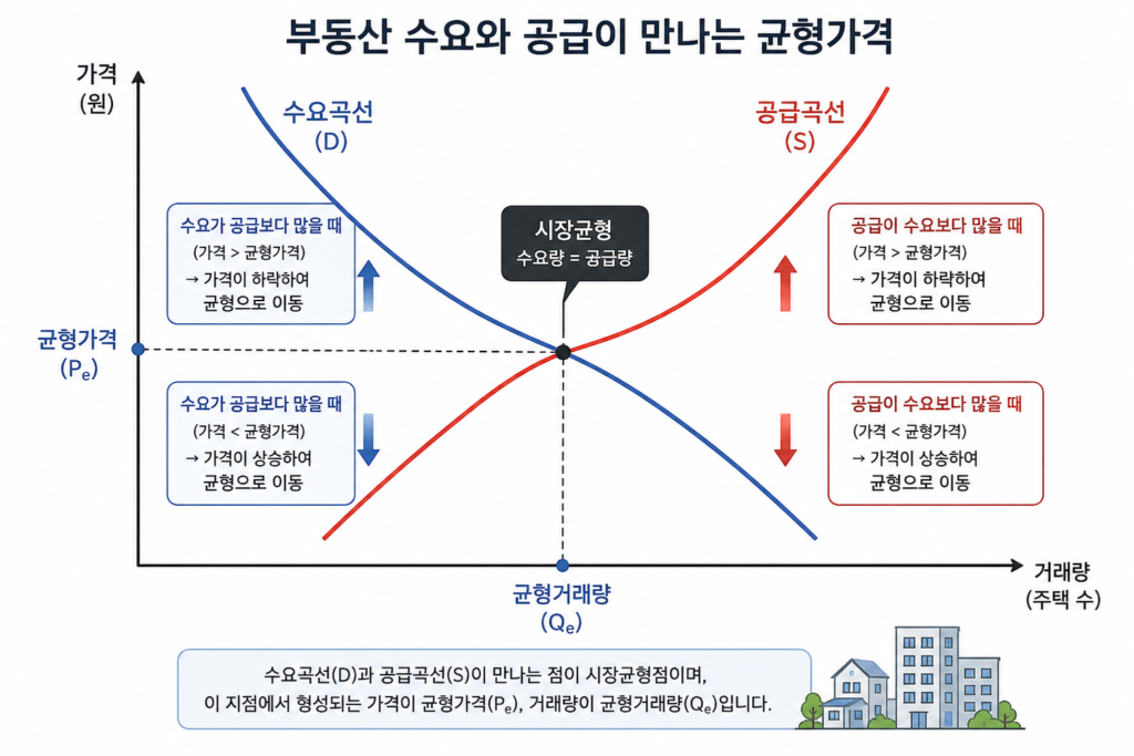 부동산 수요와 공급이 만나는 균형가격과 균형거래량